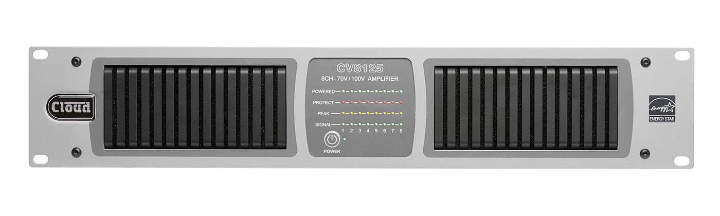 Cloud CV8125: Amply 8 Kênh 70V/100V | 8x125W, Power Sharing, DSP, Energy Star & Quản Lý Mạng/RS-232