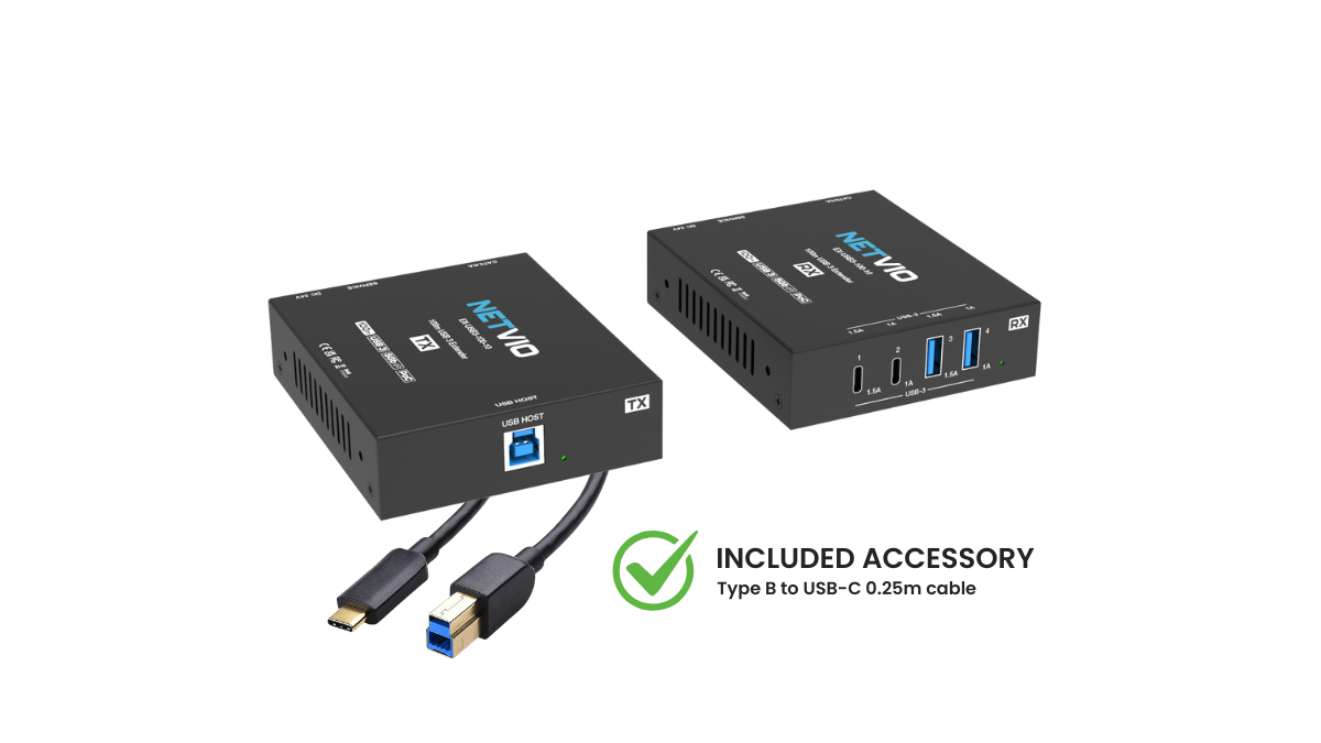 EX-USB3-100-10 - Bộ mở rộng USB3.2 Gen1 dài 100m (331ft) với PoC 2 chiều (có cáp Type-B sang USB-C)